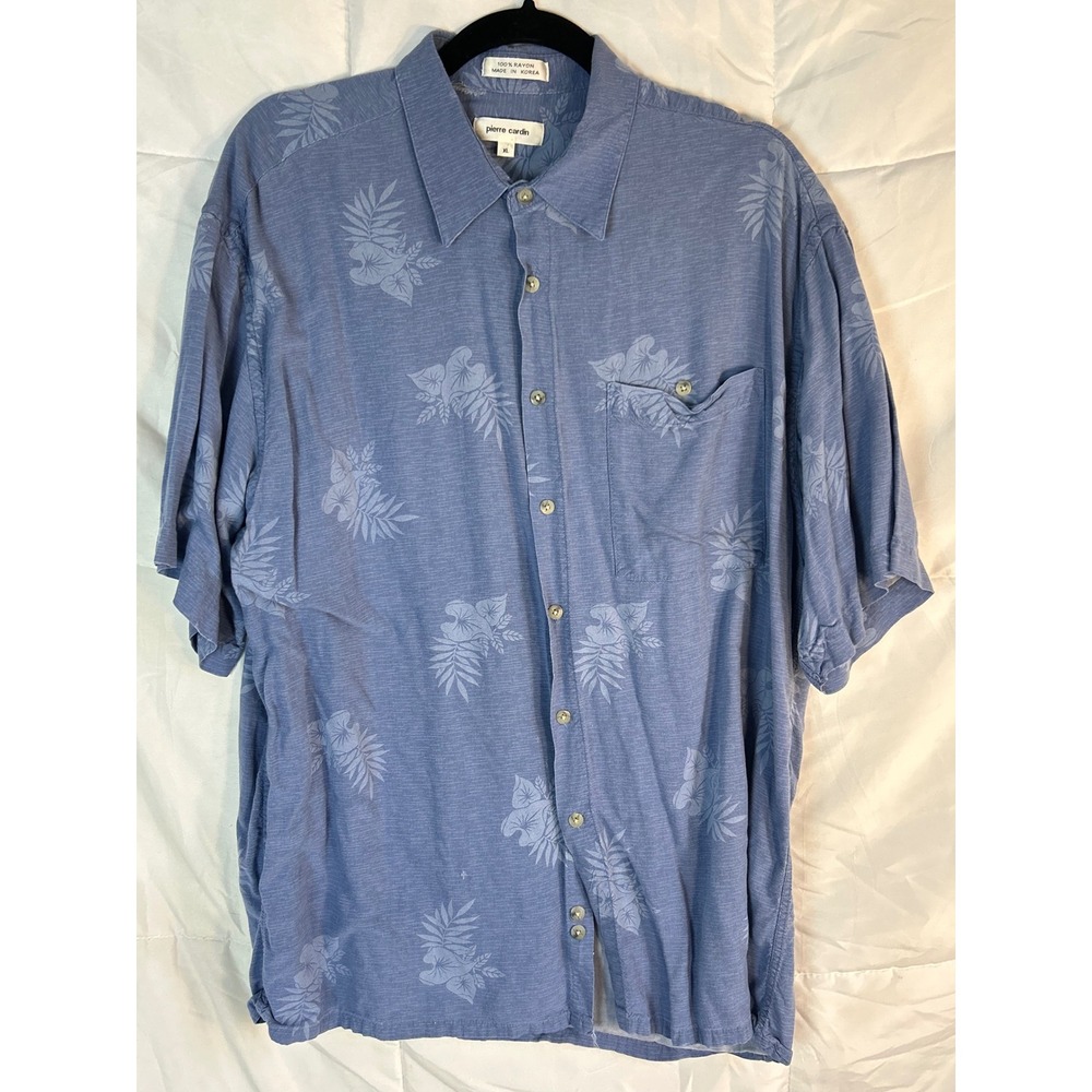 Pierre Cardin Mens Blue Floral Print Short Sleeve Button‎ Down Shirt XL